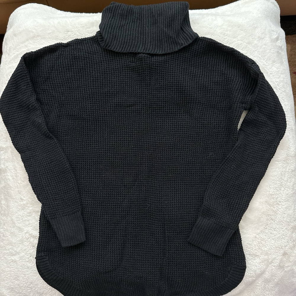 Black Turtle Neck Sweater with Ribbed Collar
